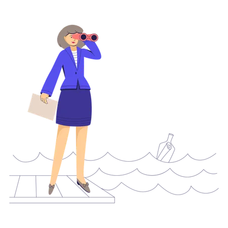 Businesswoman looking through binoculars into distance  Illustration