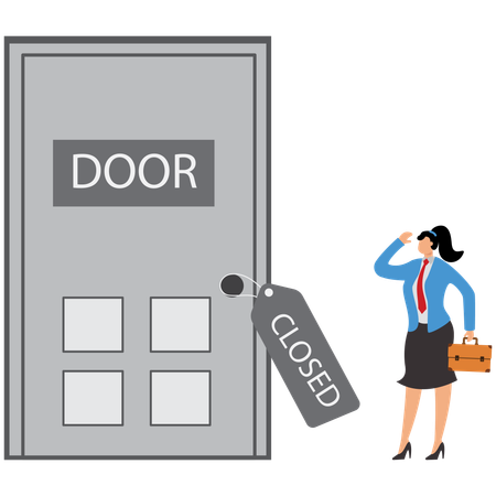 Businesswoman looks at home door  Illustration