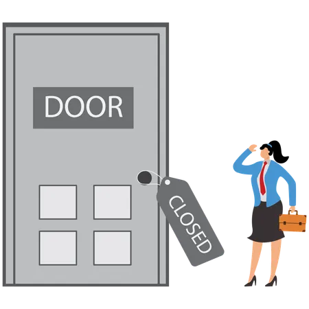 Businesswoman looks at home door  Illustration