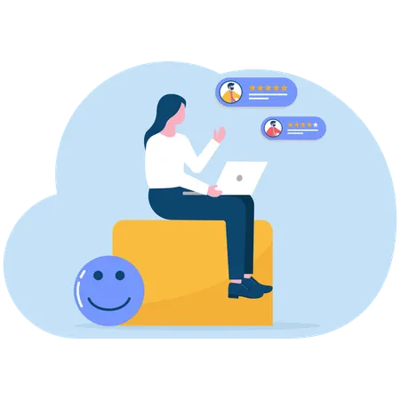 Businesswoman looks at user reviews  Illustration