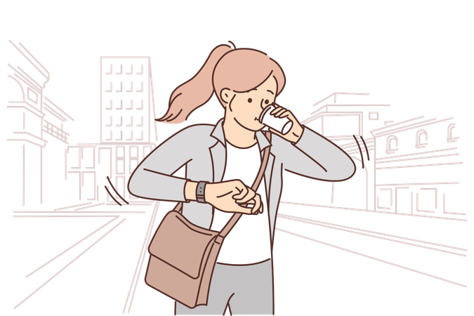 Businesswoman looks at watch  Illustration