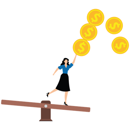 Businesswoman loosing business balance  Illustration