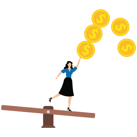 Businesswoman loosing business balance  Illustration