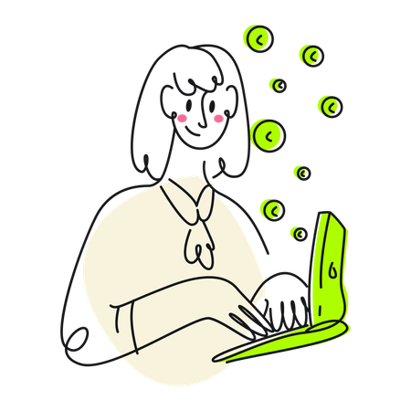 Businesswoman makes money on the Internet  Illustration