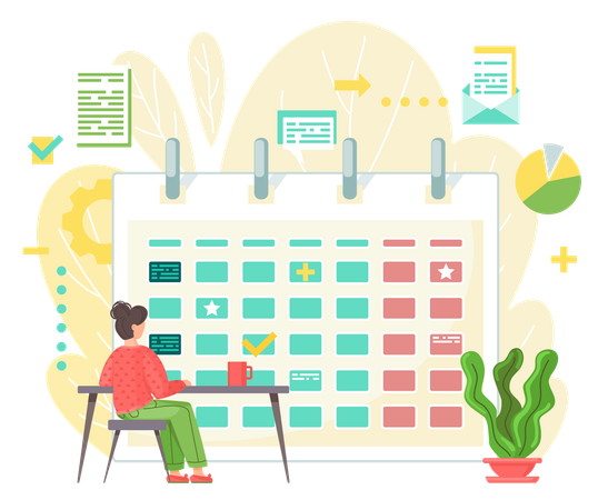 Businesswoman making business schedule  Illustration