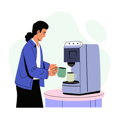 Businesswoman Making coffee in office  Illustration