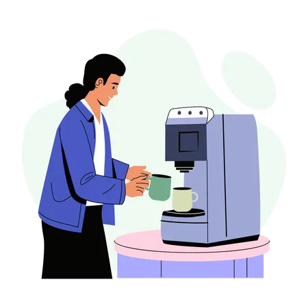 Businesswoman Making coffee in office  Illustration
