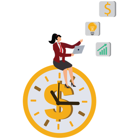 Businesswoman making money on time  Illustration