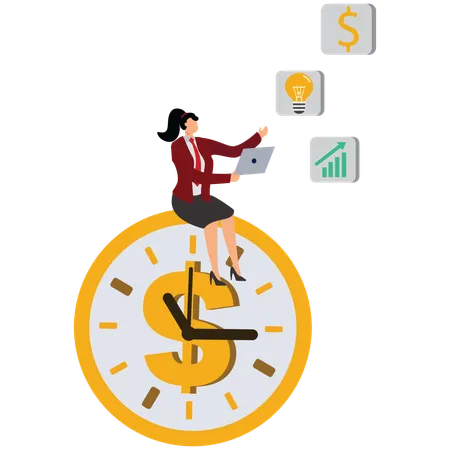 Businesswoman making money on time  Illustration