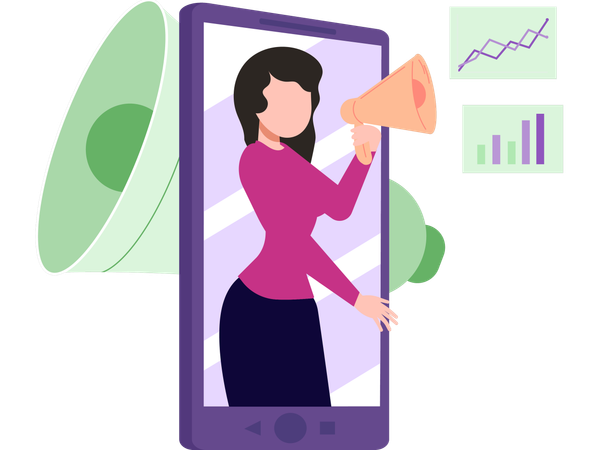 Businesswoman making online announcement  Illustration