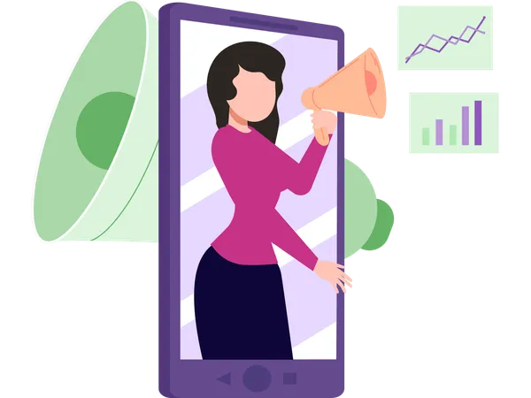 Businesswoman making online announcement  Illustration