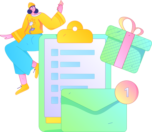 Businesswoman making task list Clipboard and checklist  Illustration