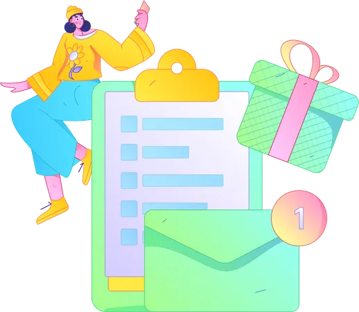 Businesswoman making task list Clipboard and checklist  Illustration