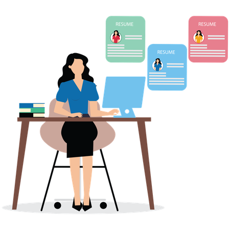 Businesswoman manage people with employee online application  Illustration