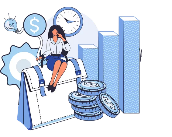 Businesswoman managing investment portfolio  Illustration
