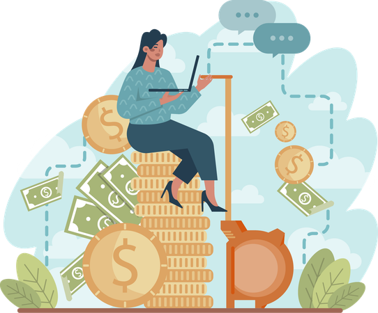 Businesswoman managing money for business risks  Illustration