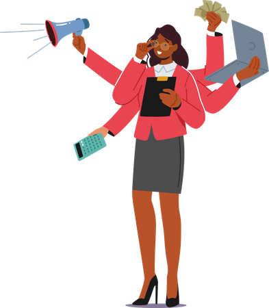 Businesswoman managing multiple tasks  Illustration