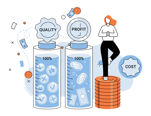 Businesswoman managing Quality and profitability at lower cost  Illustration