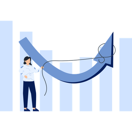 Businesswoman manipulating upward trend arrow financial growth  Illustration