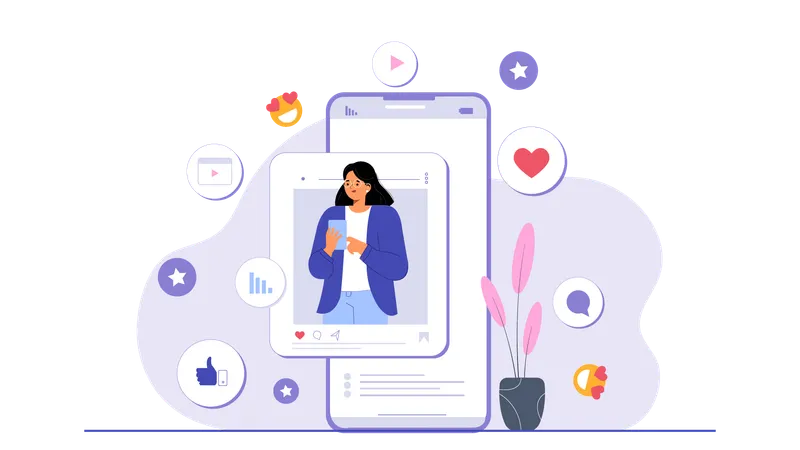 Businesswoman marketing her products on social media  Illustration