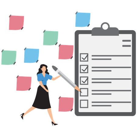 Businesswoman marking business checklist  Illustration