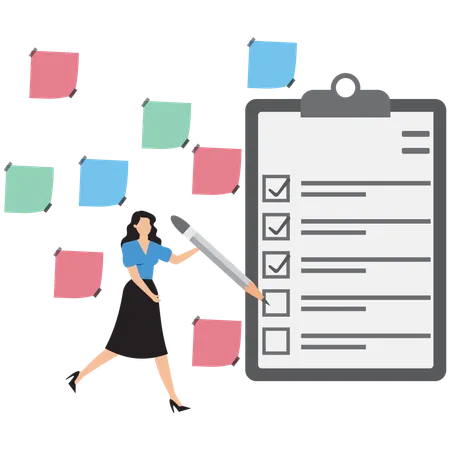 Businesswoman marking business checklist  Illustration