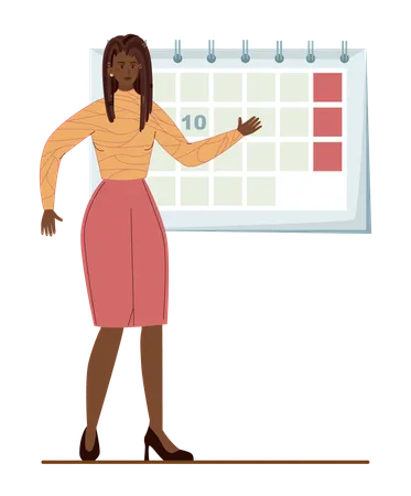 Black Businesswoman Setting A Date On Calendar Character Wearing Business Casual Clothing Idea Of Business Plan And Strategy Flat Vector Illustration Illustration