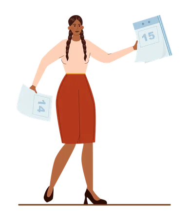 Native American Businesswoman Standing With A Calendar Character Wearing Business Casual Clothing Idea Of Business Plan And Strategy Flat Vector Illustration Illustration