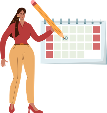 Businesswoman marks deadlines in calendar  Illustration