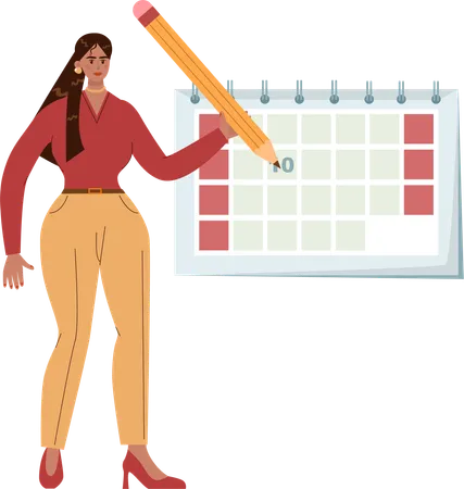Businesswoman marks deadlines in calendar  Illustration