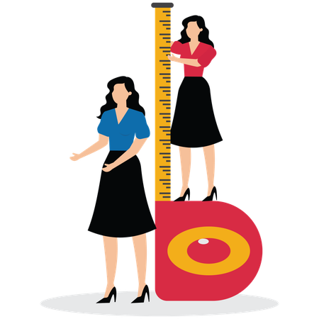 Businesswoman measuring distance to competitor position  Illustration