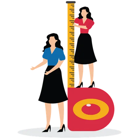 Businesswoman measuring distance to competitor position  Illustration