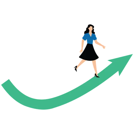 Businesswoman moving forward with arrow  Illustration