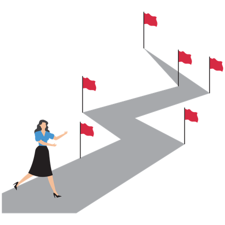 Businesswoman moving through workflow line  Illustration