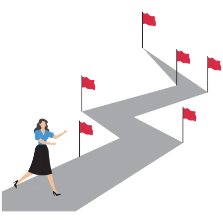 Businesswoman moving through workflow line  Illustration