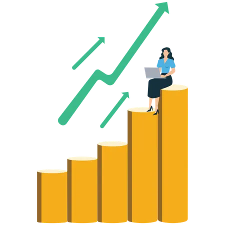 Businesswoman Moving Up in chart Illustration
