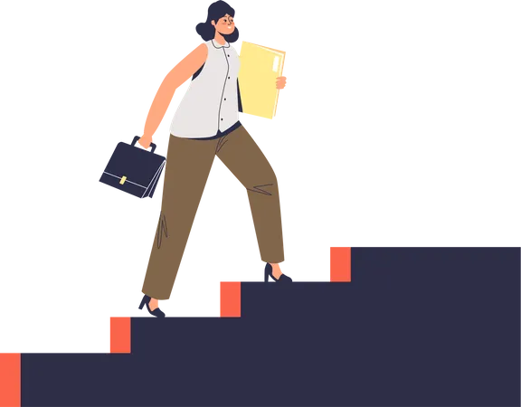 Businesswoman moving up on career ladder. Professional development and career growth concept Illustration