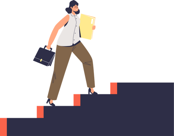 Businesswoman moving up on career ladder. Professional development and career growth concept  Illustration