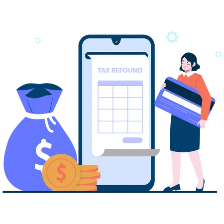 Businesswoman needs Mobile Tax Refund  Illustration