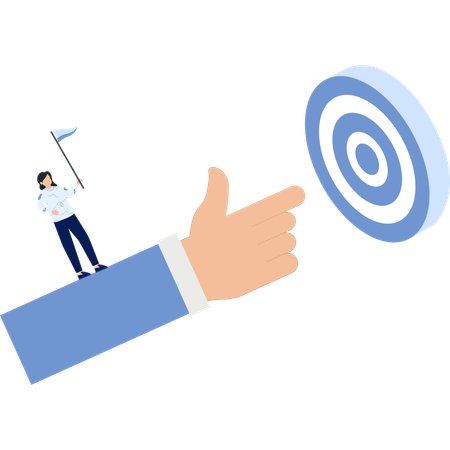 Businesswoman on Arm with Flag Aiming at Bullseye Success  Illustration