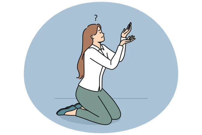 Businesswoman on knees ask for help  Illustration