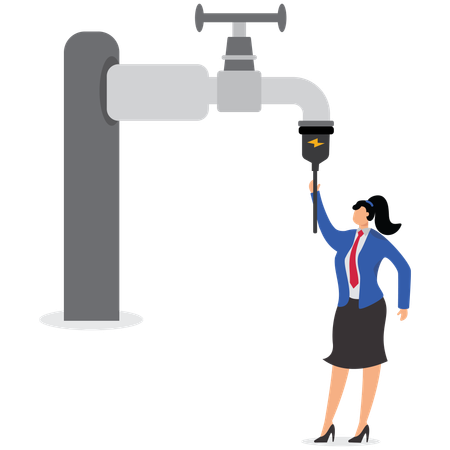 Businesswoman open cash flow the tap  Illustration