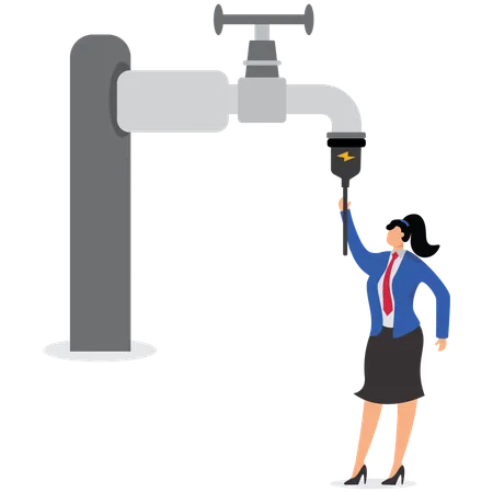 Businesswoman open cash flow the tap  Illustration