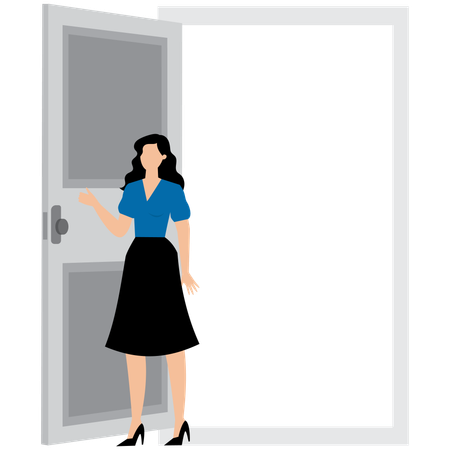 Businesswoman opening knowledge of door  Illustration