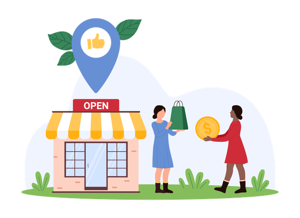 Businesswoman opening retail store  Illustration