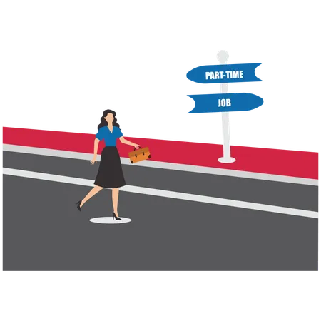 Businesswoman or employee running towards the part time job direction board  Illustration