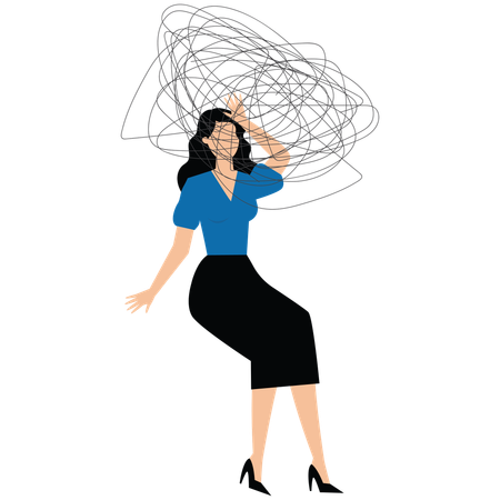 Businesswoman overthinking with mess head  Illustration