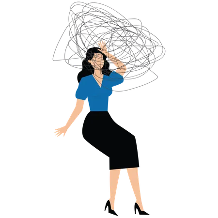 Businesswoman overthinking with mess head  Illustration