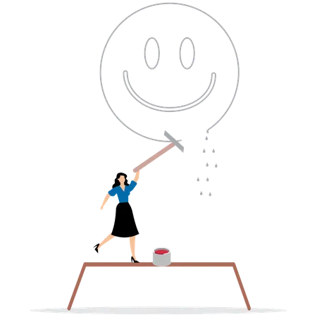 Businesswoman painting big smile face on wall  Illustration