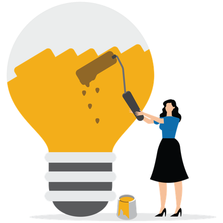 Businesswoman painting picture of bulb on wall with idea paint  Illustration